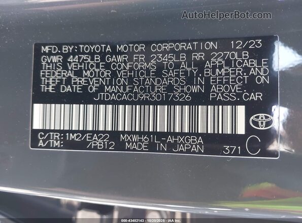 JTDACACU9R3017326 2024 TOYOTA PRIUS PRIME Gray ძრავის განყოფილების ხედი