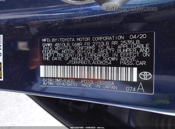 JTDBVRBD7LA008254 2020 TOYOTA MIRAI Blue Вид підкапотного простору