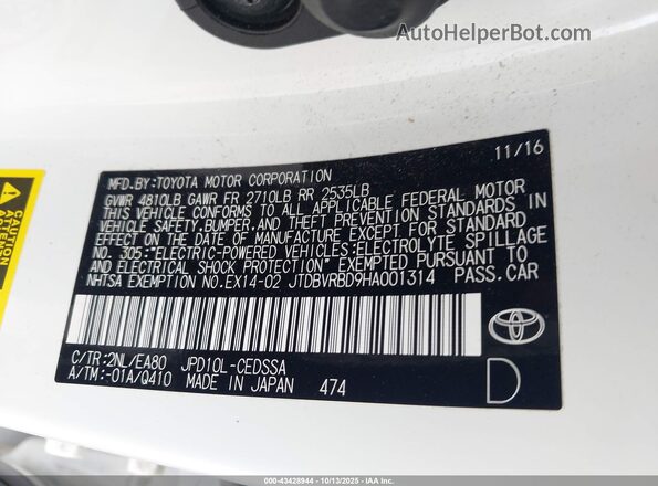JTDBVRBD9HA001314 2017 TOYOTA MIRAI White Engine compartment view