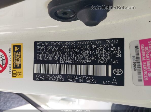 JTDBVRBD9JA005255 2018 TOYOTA MIRAI White Vista del compartimento del motor