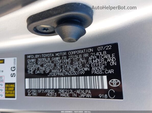 JTDEPMAE9N3030199 2022 TOYOTA LL Серебряный Вид подкапотного пространства
