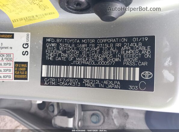 JTDEPRAE0LJ000577 2020 TOYOTA LL Silver Widok komory silnika