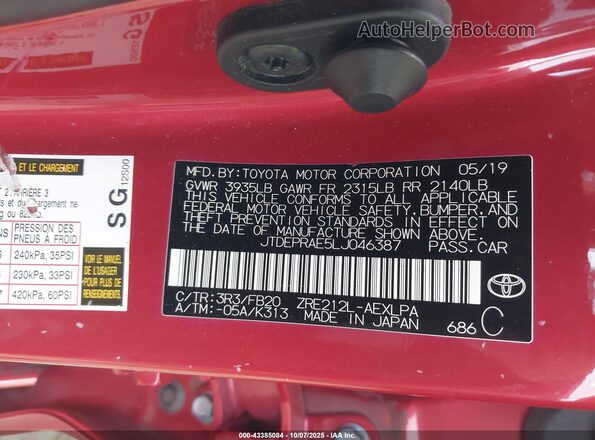 JTDEPRAE5LJ046387 2020 TOYOTA LL Красный Вид подкапотного пространства