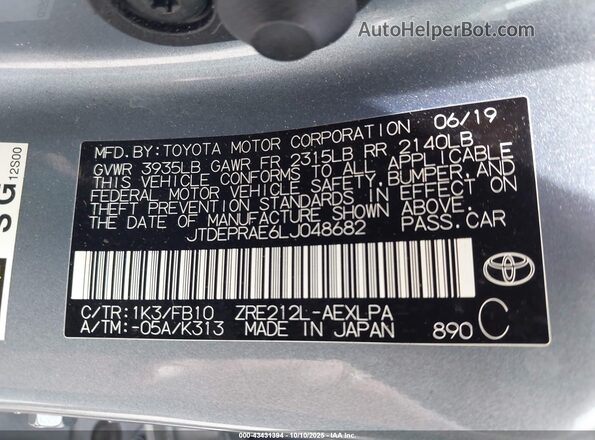 JTDEPRAE6LJ048682 2020 TOYOTA LL Light Blue Engine compartment view