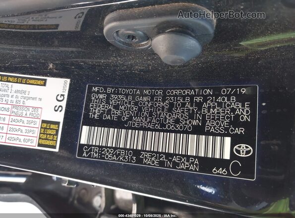 JTDEPRAE6LJ063070 2020 TOYOTA LL Black Vista del compartimento del motor