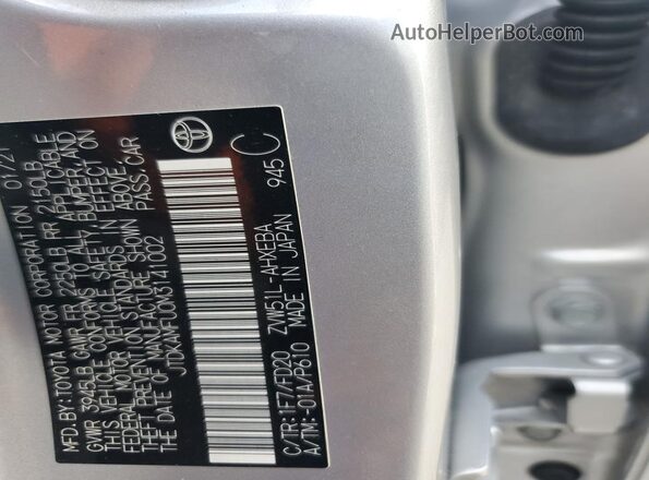 JTDKAMFU0M3141002 2021 TOYOTA PRIUS Silver 