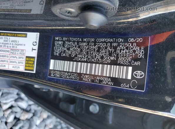 JTDKAMFU1M3131529 2021 TOYOTA PRIUS Black Widok naklejki z numerem VIN