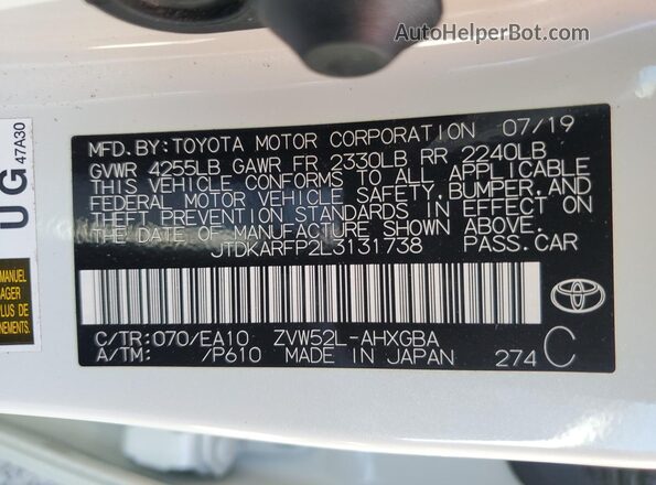 JTDKARFP2L3131738 2020 TOYOTA LE White VIN sticker view