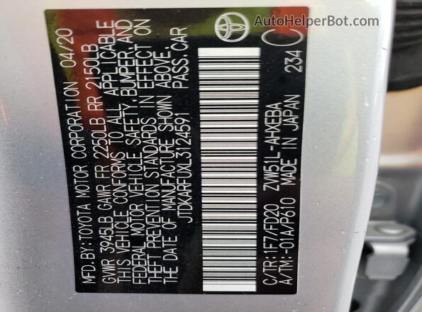JTDKARFUXL3124591 2020 TOYOTA PRIUS Silver Widok komory silnika