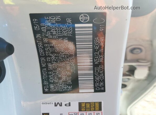 JTDS4RCE5LJ024608 2020 TOYOTA LL White Engine compartment view