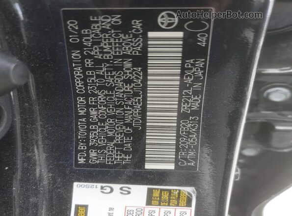 JTDVPRAE5LJ104224 2020 TOYOTA LL Black Вид наклейки з VIN-кодом