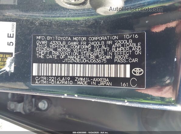 JTDZN3EU0HJ063675 2017 TOYOTA PRIUS V Blue 