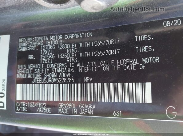 JTEEU5JR8M5228286 2021 TOYOTA 4RUNNER Gray 