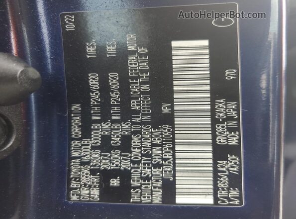 JTEKU5JR0P6110959 2023 TOYOTA LIMITED Blue VIN კოდის სტიკერის ხედი