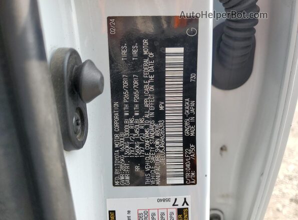 JTELU5JR6R6265393 2024 TOYOTA 4RUNNER White VIN կոդի պիտակի տեսք