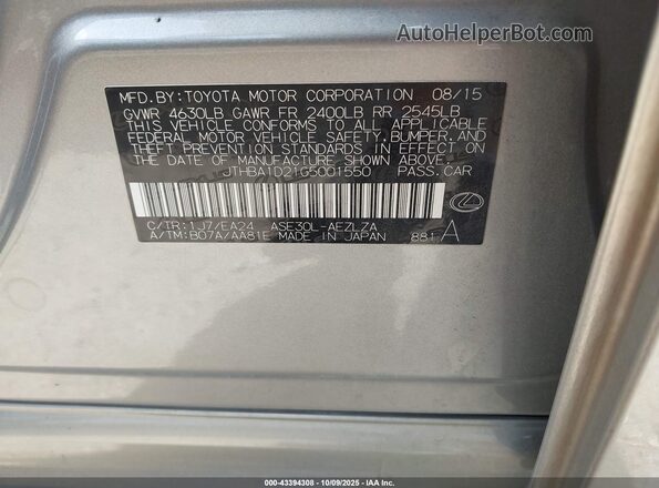 JTHBA1D21G5001550 2016 LEXUS IS 200T Silver Widok komory silnika