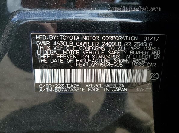 JTHBA1D2XH5045905 2017 LEXUS IS Charcoal Вид наклейки з VIN-кодом