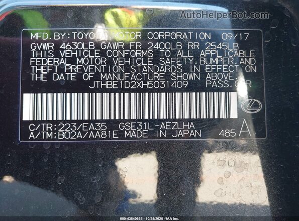 JTHBE1D2XH5031409 2017 LEXUS IS 350 Black ძრავის განყოფილების ხედი