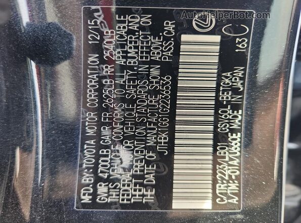 JTHBK1GG1G2236536 2016 LEXUS ES350 Black Vista de la etiqueta del VIN