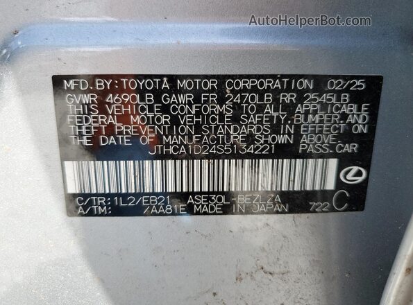 JTHCA1D24S5134221 2025 LEXUS IS Silver Vista de la etiqueta del VIN