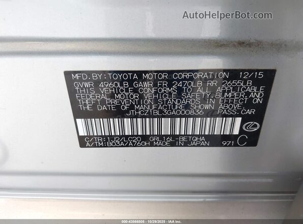 JTHCZ1BL3GA000836 2016 LEXUS GS 350 Silver Widok komory silnika