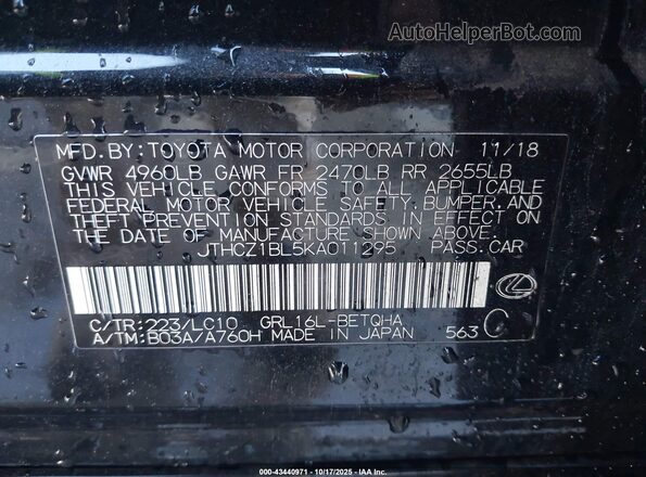 JTHCZ1BL5KA011295 2019 LEXUS GS 350 Black Widok komory silnika
