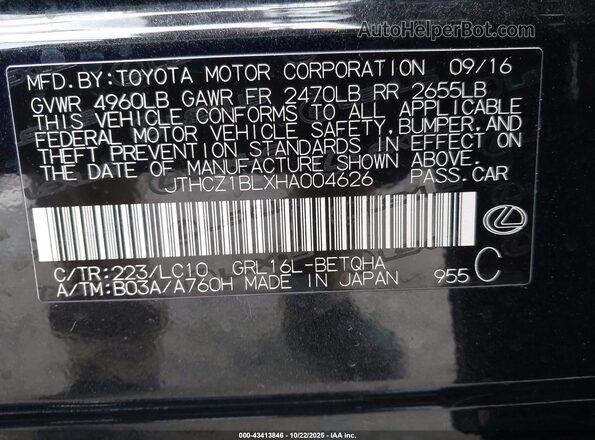 JTHCZ1BLXHA004626 2017 LEXUS GS 350 Black Widok komory silnika