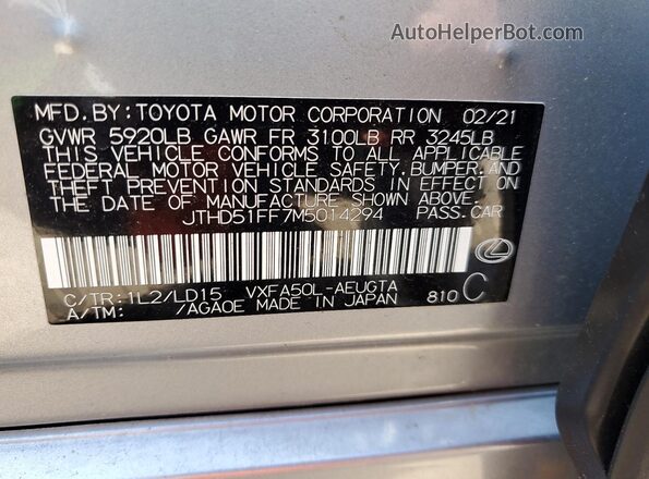 JTHD51FF7M5014294 2021 LEXUS LS Silver VIN sticker view