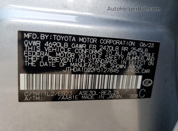 JTHDA1D22P5127845 2023 LEXUS IS Silver 
