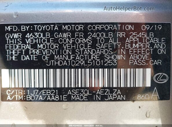 JTHDA1D29L5101253 2020 LEXUS IS 300 Silver ძრავის განყოფილების ხედი