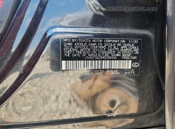 JTHGZ1B22M5038426 2021 LEXUS IS Black Вид наклейки з VIN-кодом