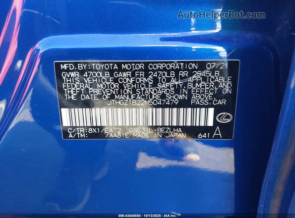 JTHGZ1B22M5047479 2021 LEXUS IS 350 Blue Շարժիչի բաժամունքի տեսք