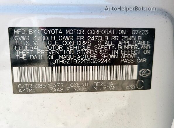 JTHGZ1B22P5069244 2023 LEXUS IS White 