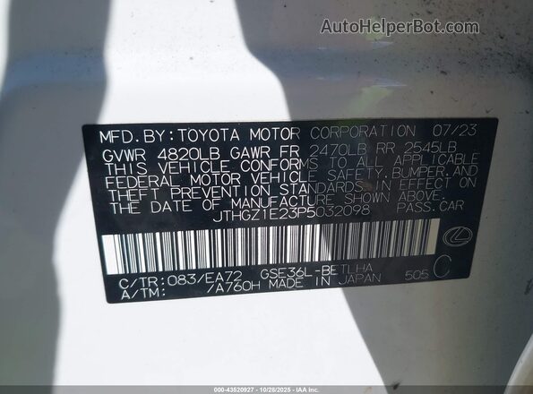 JTHGZ1E23P5032098 2023 LEXUS IS 350 Белый Вид подкапотного пространства