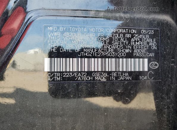 JTHGZ1E27P5031200 2023 LEXUS IS Black Widok naklejki z numerem VIN