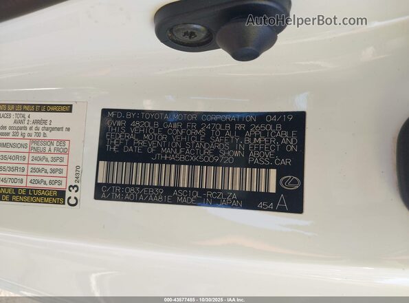 JTHHA5BCXK5009720 2019 LEXUS RC 300 White Engine compartment view