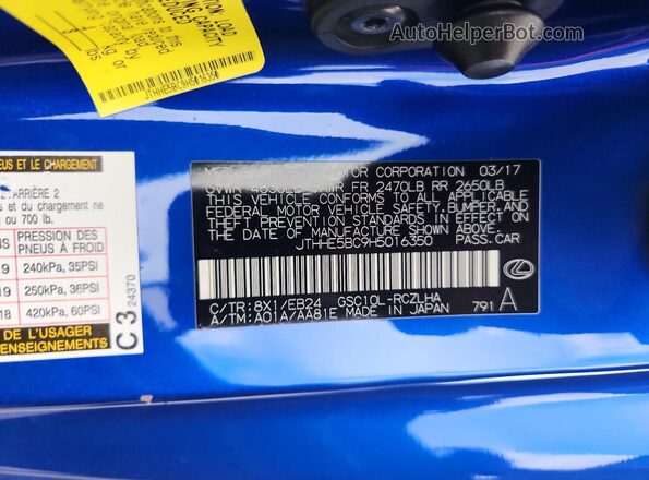 JTHHE5BC9H5016350 2017 LEXUS RC Blue Widok komory silnika