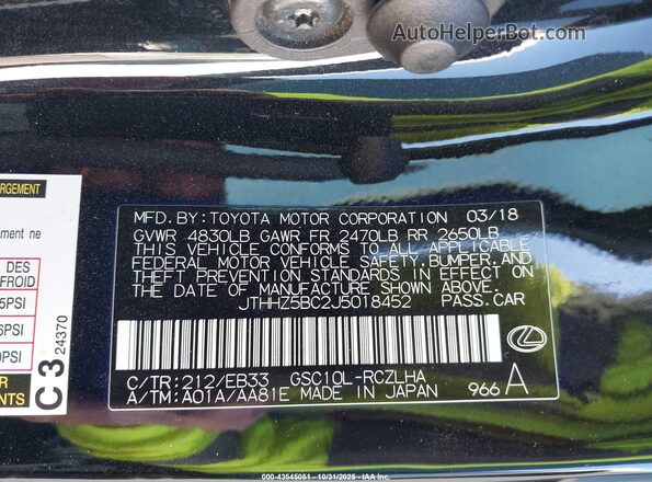 JTHHZ5BC2J5018452 2018 LEXUS RC 350 Black Engine compartment view