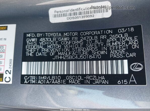 JTHHZ5BC4J5018470 2018 LEXUS RC 350 Серый Вид подкапотного пространства