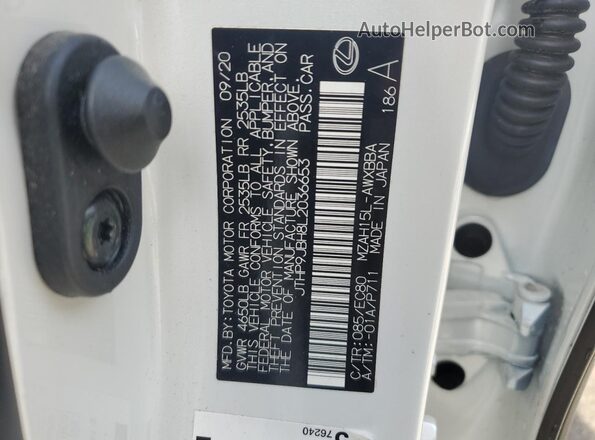 JTHP9JBH8L2036653 2020 LEXUS UX White Vista interior de 360 grados