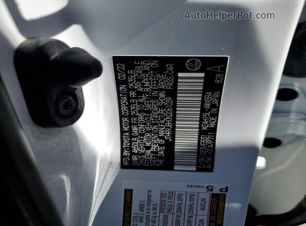 JTHR9JBH0N2061039 2022 LEXUS UX White Вид наклейки з VIN-кодом