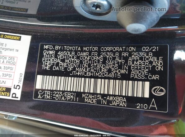 JTHR9JBH1M2044815 2021 LEXUS UX 250H Black Vista del compartimento del motor