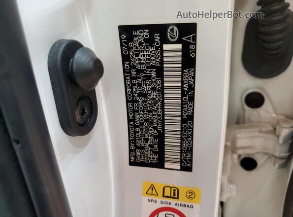 JTHY3JBH9K2017081 2019 LEXUS UX White Vista de la etiqueta del VIN