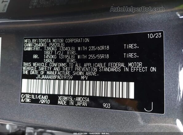 JTJAAAAB8PA019159 2023 LEXUS RZ 450E Gray Вид підкапотного простору