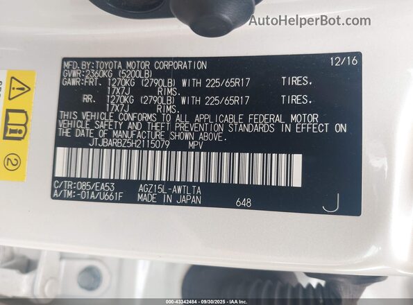 JTJBARBZ5H2115079 2017 LEXUS NX 200T White Widok komory silnika