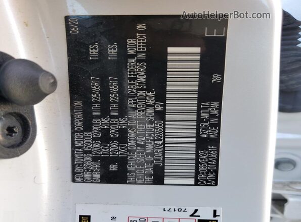 JTJDARDZ4L2235650 2020 LEXUS NX White Widok naklejki z numerem VIN