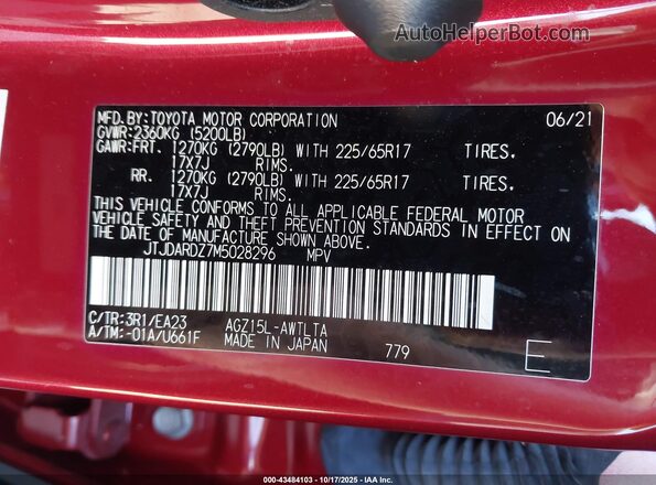 JTJDARDZ7M5028296 2021 LEXUS NX 300 Red Vista del compartimento del motor