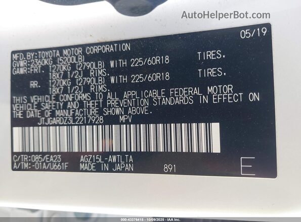 JTJGARDZ3L2217928 2020 LEXUS NX 300 White 