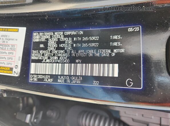 JTJMB7CX1P4023400 2023 LEXUS LX Black VIN կոդի պիտակի տեսք