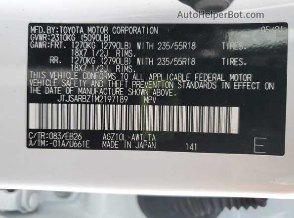 JTJSARBZ1M2197189 2021 LEXUS NX White Вид наклейки з VIN-кодом